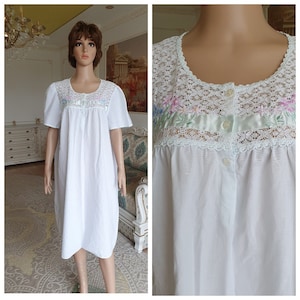 Antieke Nachthemd vintage borduurwerk Nightshirt XL Antieke slip jurk Shift Dress Victoriaanse Nightshirt Edwardian Nightshirt franse Nightshi