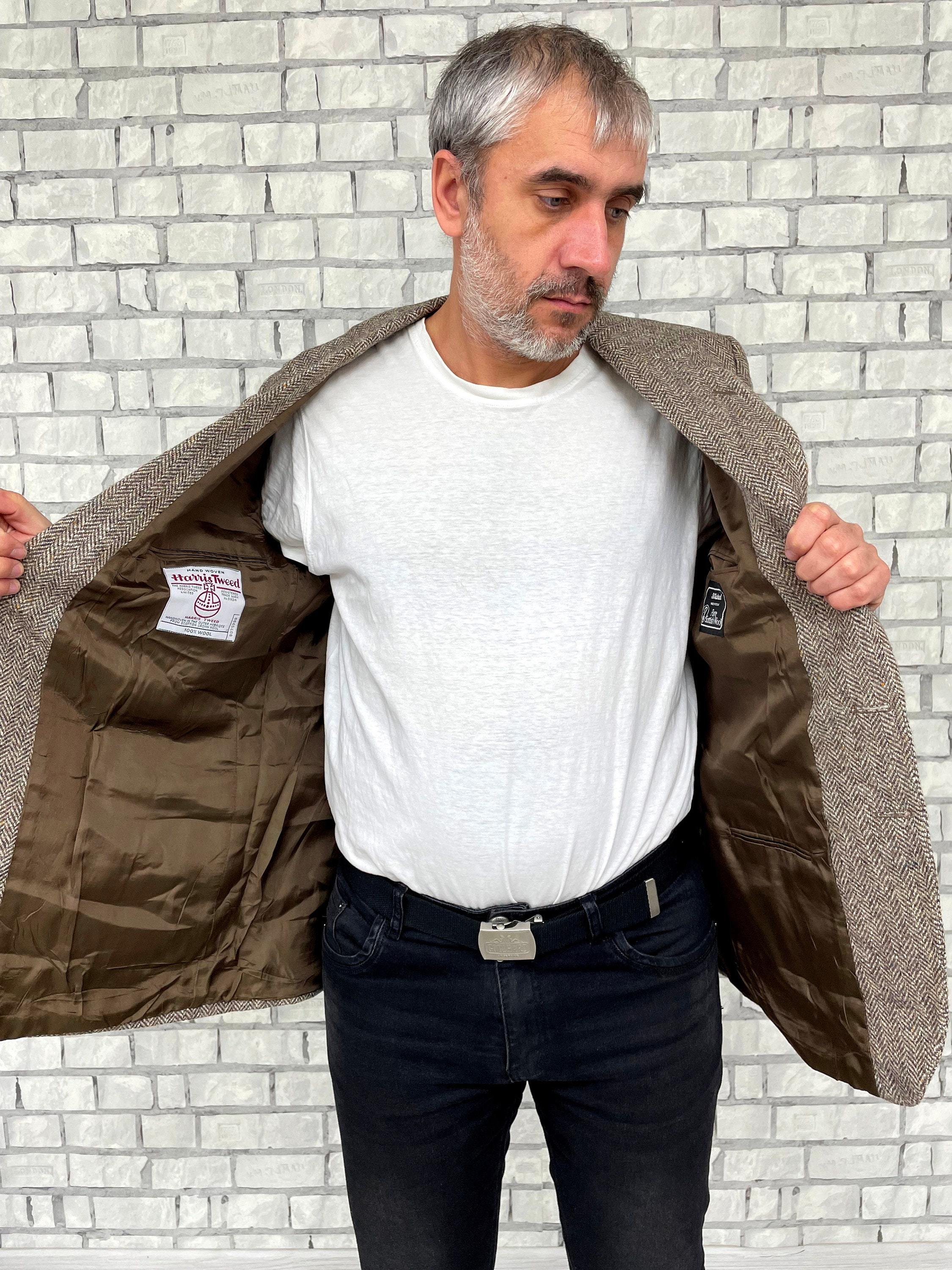 ジャケット・アウター boncouraTailored Jacket Hand Woven Tweed Bespoke Tweed Jacket Made in the Late 1970s. Houndstooth