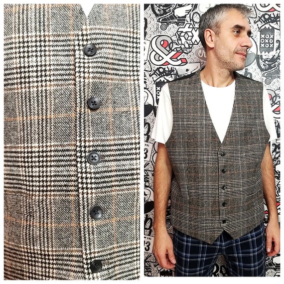 mens Vest Wool Vest Plaid Vest mens Tweed Vest Vin