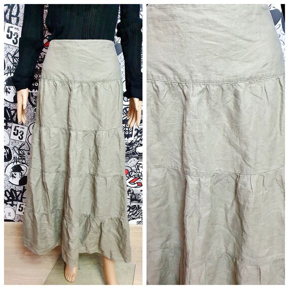 long skirt maxy skirt peasant skirt Olive green skirt womens skirt Tiered Skirt casual Linen Khaki Skirt 2XL Ruffle skirt Boho gypsy skirt