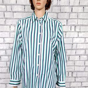 womens  blouse XL collared minimalist blouse Striped blouse Striped shirt office casual everyday blouse  Classic secretary blouse