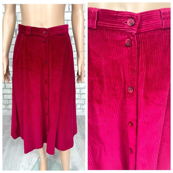 valentines day gift button up skirt M corduroy skirt womens skirt midi skirt burgundy skirt Vintag skater skirt  Everyday skirt casual skirt