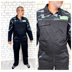 One Piece Black Coveralls vintage Black Mono hombres Monos hombres Monos utilidad ropa de trabajo uniforme mecánico L