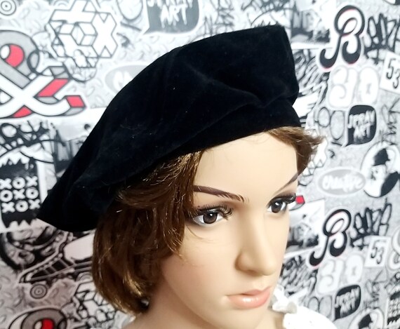 Black beret Headwear retro hat winter hat Black ve