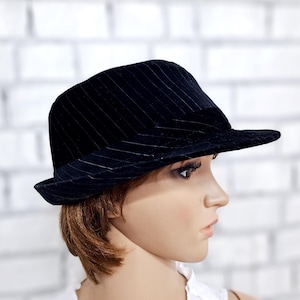 striped black velvet hat  black Hat formal hats womens  Hat ladies Hat Classic Hat retro hat Pillbox Hats Brim Hat Fedora Hat