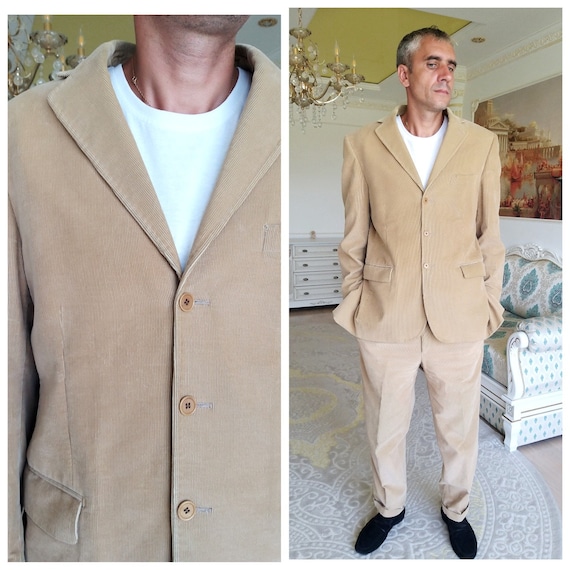 Mens suit Mens Corduroy suit retro suit Two Piece