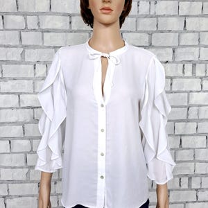 white Ruffle shirt M boho shirt womens blouse  Ruffle blouse white blouse classic blouse pirate blouse poet shirt poet blouse evening blouse