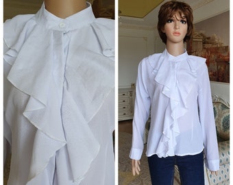 Blouse victorienne blouse poète M femme blouse Ruffle blouse blanc Chemisier à volants Edwardian Blouse classique pirate blouse poète shirt evenin