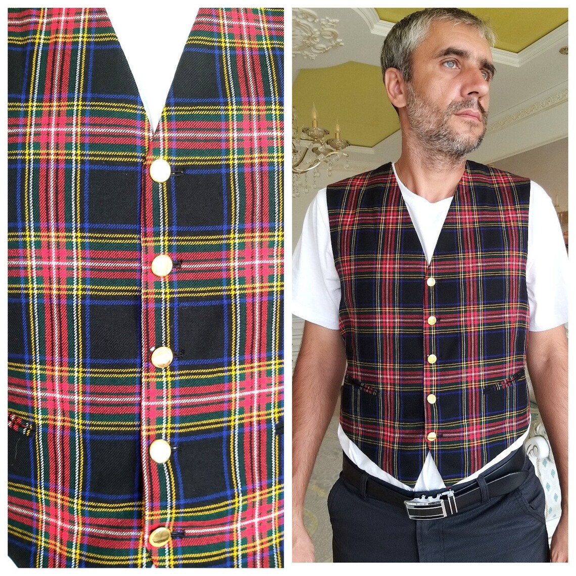 Mens waistcoat mens red Plaid Vest Mens Vest wool Vest knit Etsy