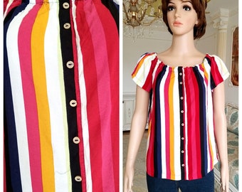 womens top Rainbow Clothing womens blouse Rainbow Top rainbow blouse Watercolor blouse Watercolor Striped blouse Striped top L