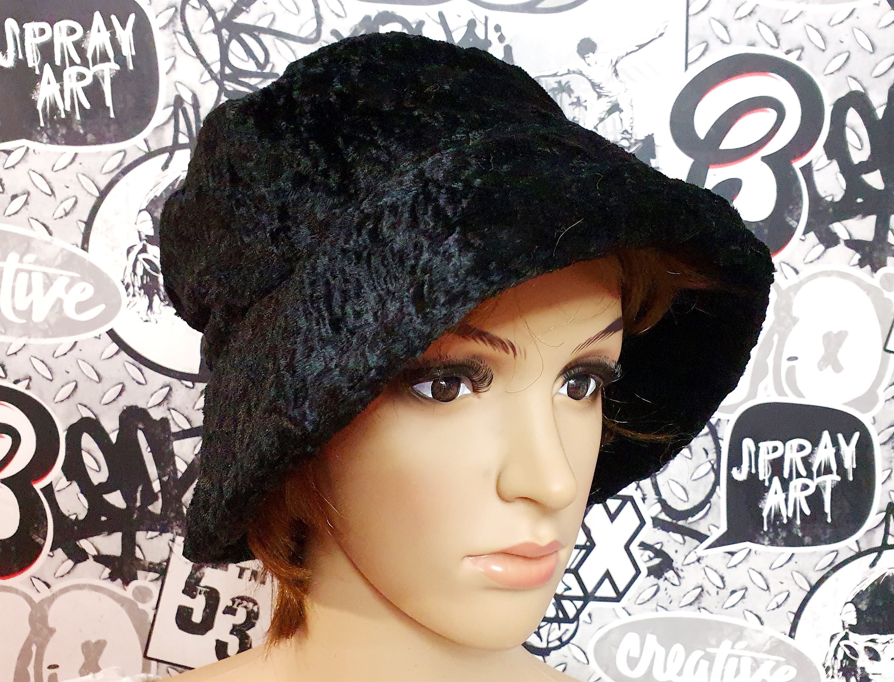 Vintage Black Velvet Bucket Hats - Etsy display picture 3