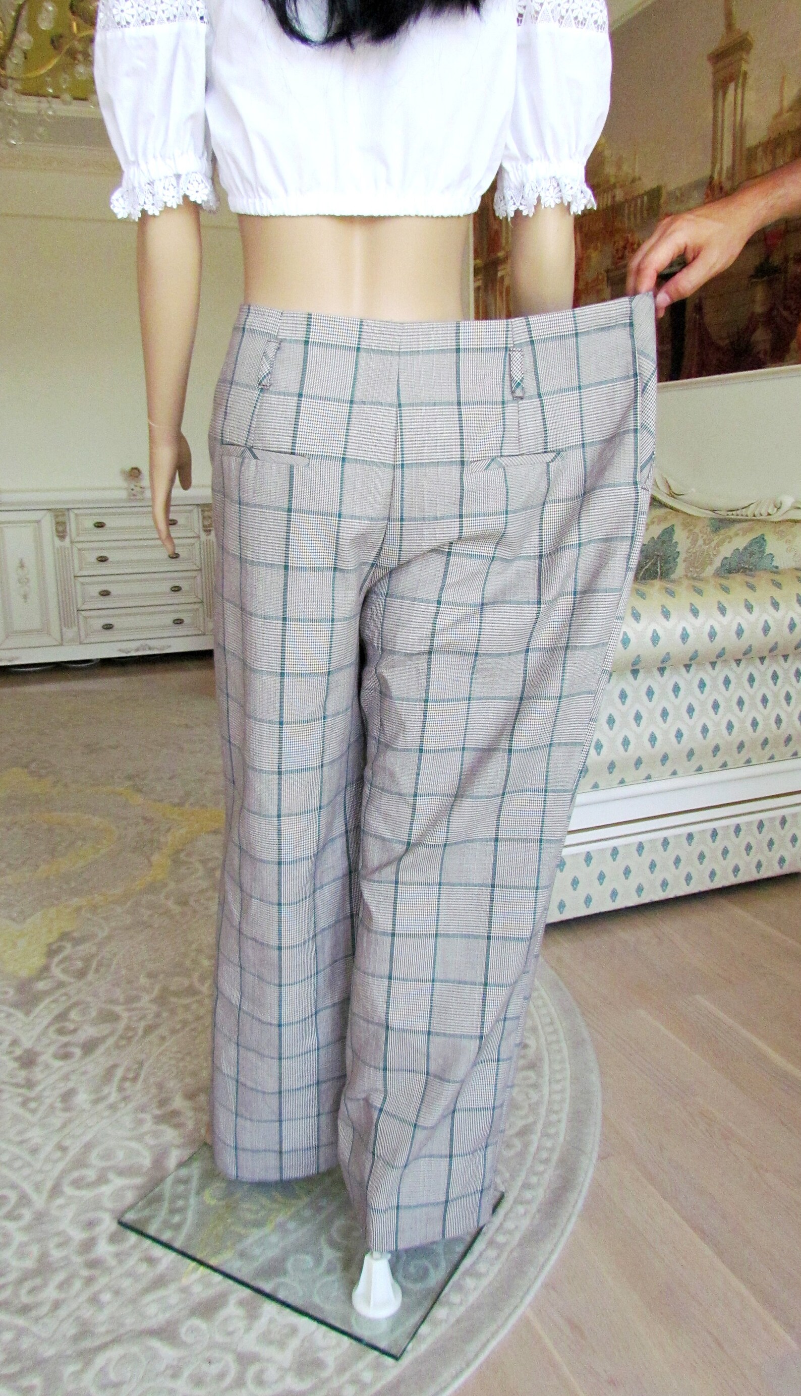 GREEN GRAY Plaid Pants Plus Size Pants Retro Pants Women Pants Etsy