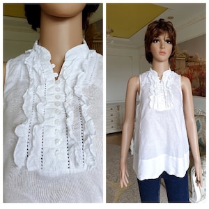white top Linen Shirt swing top Linen Clothing women Linen Shirt L beach top Summer top Linen Top Linen blouse Sleeveless top Blouse