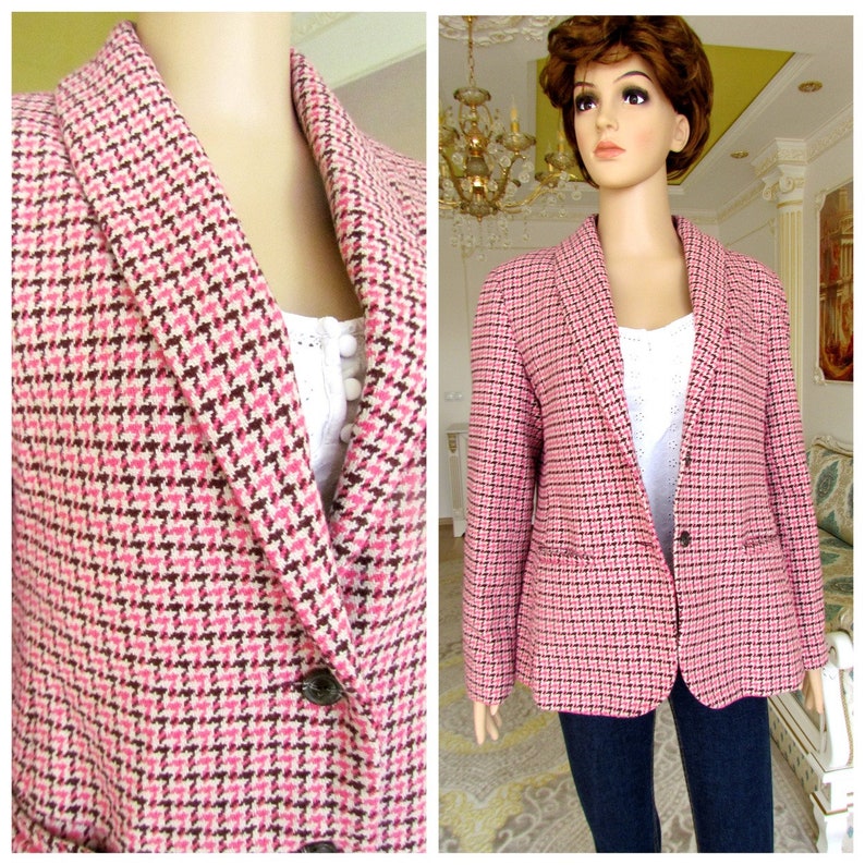 Button jacket Womens checkered jacket pink wool jacket wool Etsy