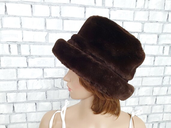 Brown  faux fur hat Brown hat retro hat bucket ha… - image 4