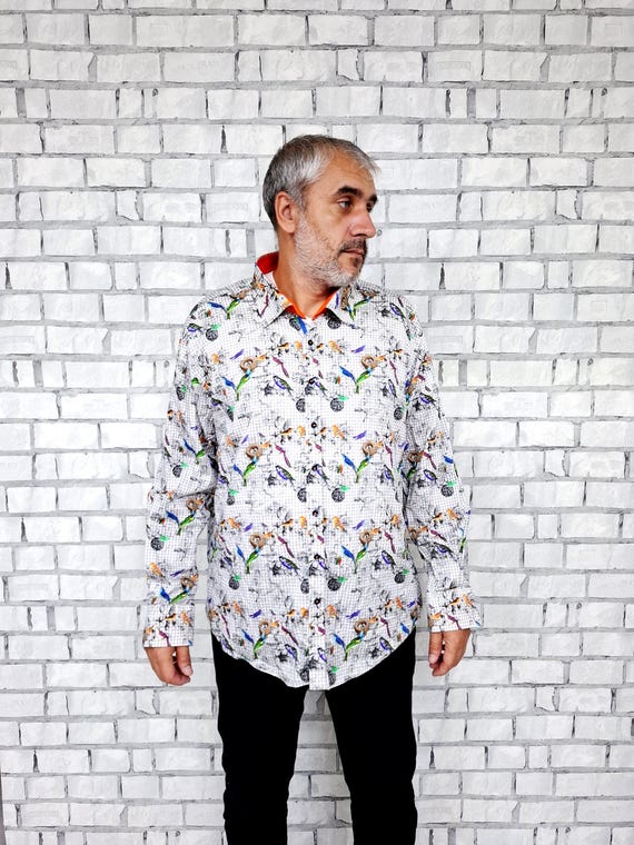 Festivalkleding heren shirt met vogelprint 4XL bloemenshirt katoenen shirt boho shirts hippie shirts heren shirt casual shirts shirts met lange mouwen Etsy Nederland