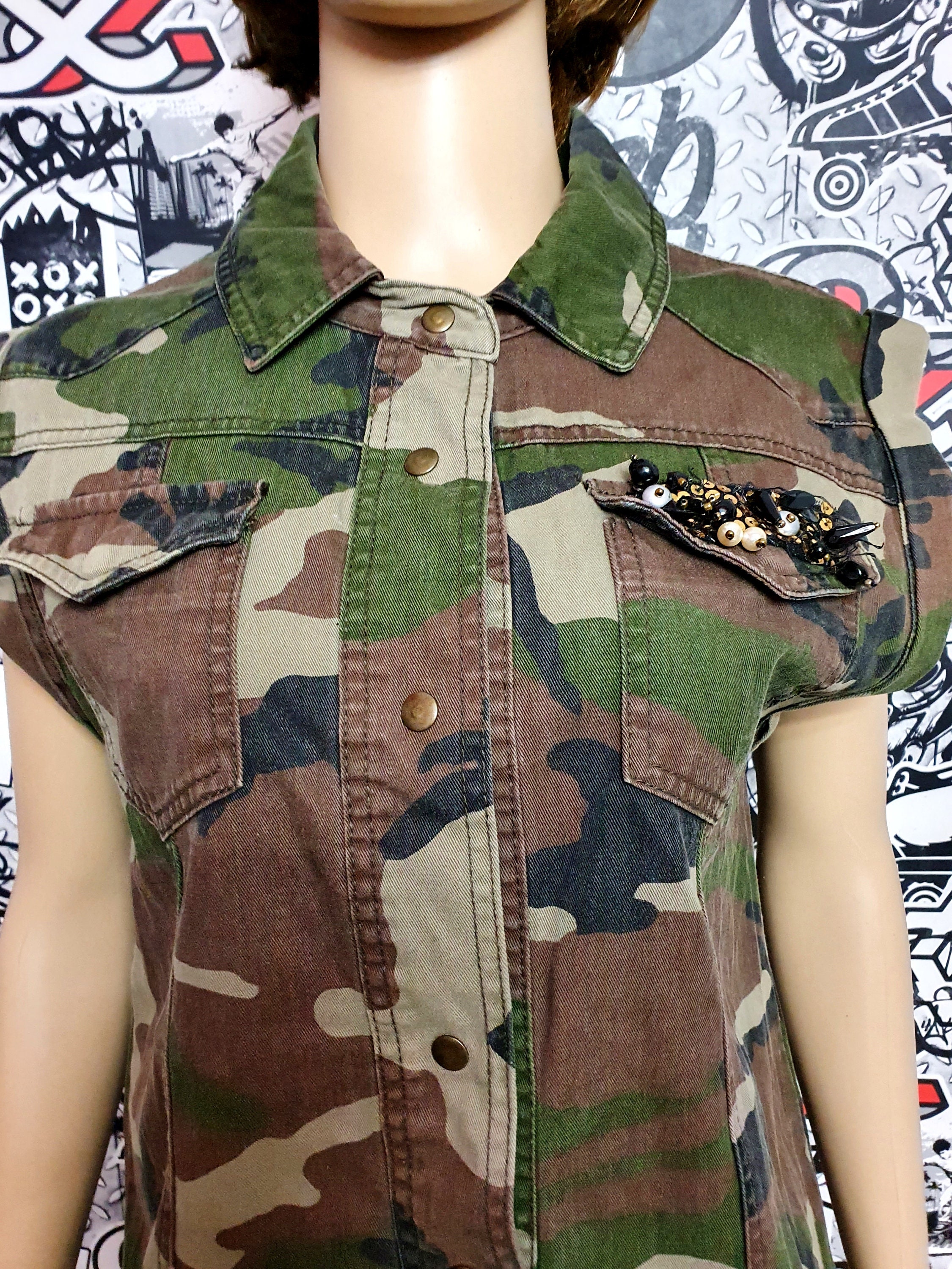 Womens Camo Vest S/M Womens Military Vest Vintage Italy Vest Etsy