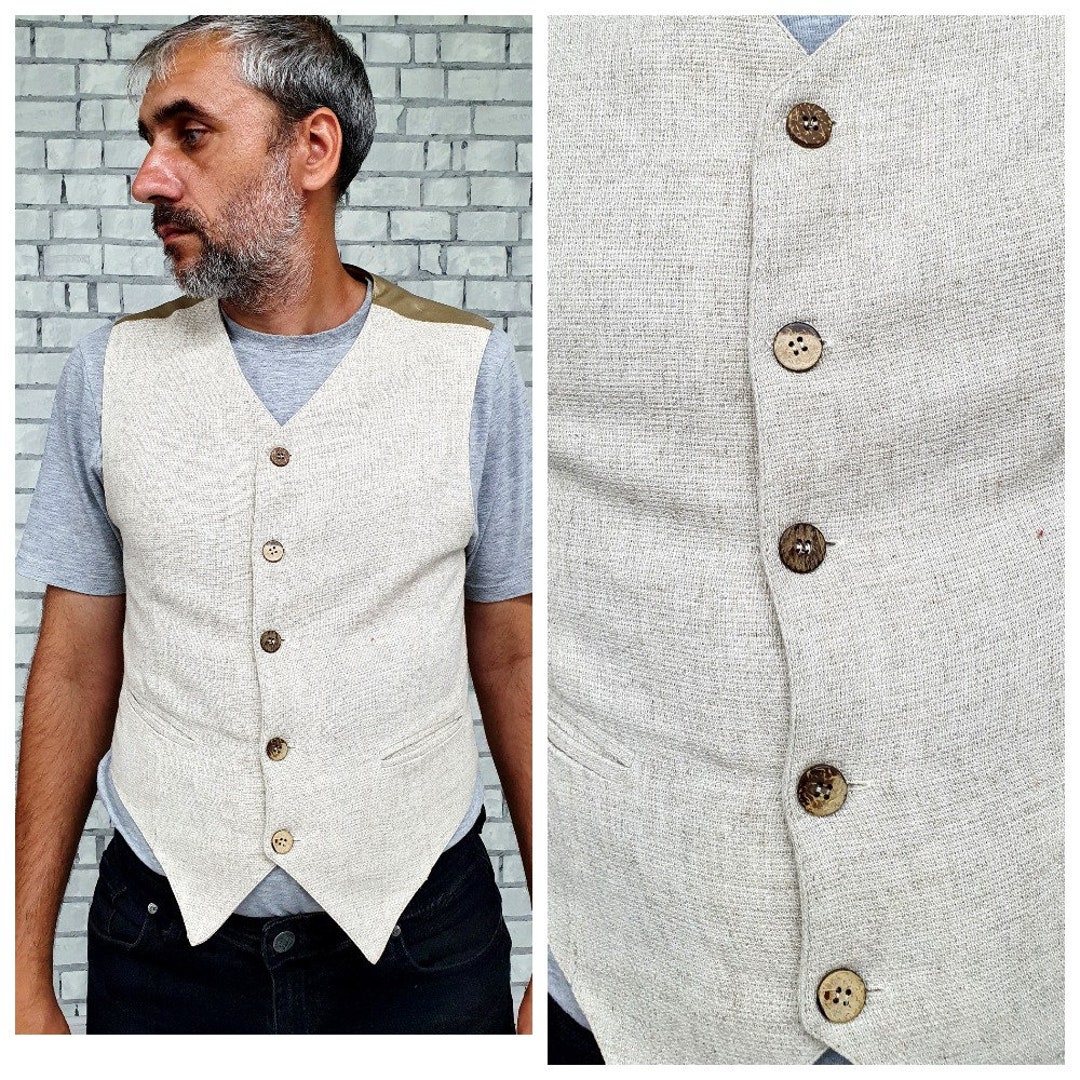Mens Beige Vest M Mens Linen Vest Suit Vest Mens Vest Groomsman Gift Men Waistcoat Formal Vest