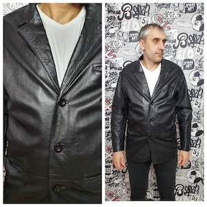 Veste en cuir pour homme Veste noire L Veste en cuir noire pour homme Blazer printemps vintage Veste pour homme en cuir noir Blazer homme
