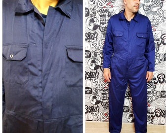 unisex One Piece mens Coveralls vintage  blue Jumpsuit mens Overalls Jumpsuit  utility workwear mechanic uniform XL