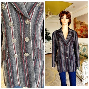 oversized blazer Striped blazer Womens blazer Womens Jacket oversized jackets Double Breasted Wool blazer Striped Jacket formal blazer L