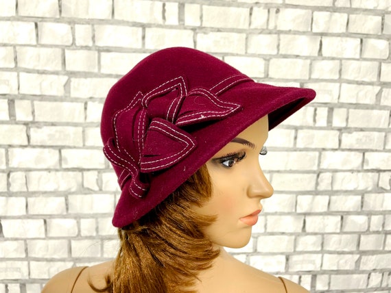 Cloche Hat vintage  burgundy Hat formal hats  Fel… - image 3