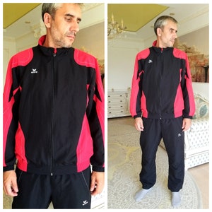 Mens sportswear 90s Black track suit L Mens track suit Black red  sport suit vintage Mens sport pants Mens windbreaker track top