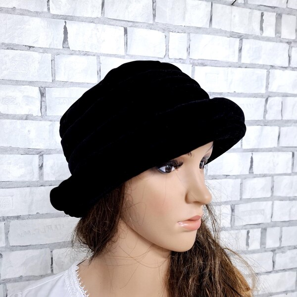women accessories black velvet hat women hat velvet cap  velvet  black  bucket hat casual hat retro hat Bohemian hat Festival hat Gypsy hat