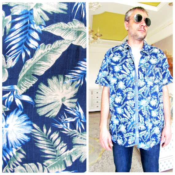 aloha shirt mens Shirt blue shirt boho shirt mons… - image 1