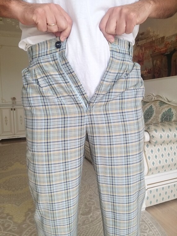 BLUE Plaid Pants S  Retro Pants Mens Pants Checke… - image 5