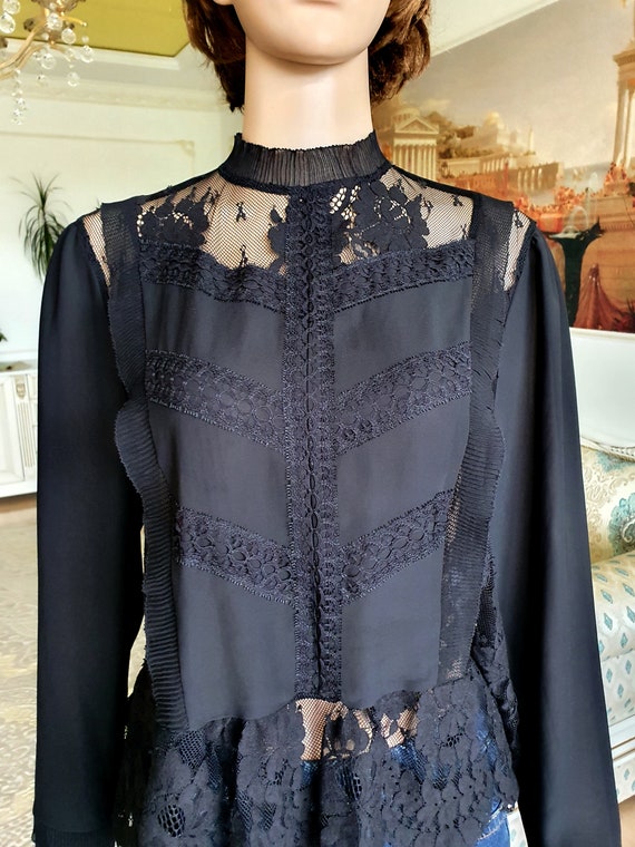 gothic shirt gothic Blouse  black lace blouse Vin… - image 3