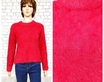 womens sweater knitted sweater red sweater fluffy sweater red pullover womens pullover fuzzy pullover stretchy sweater S fuzzy sweater