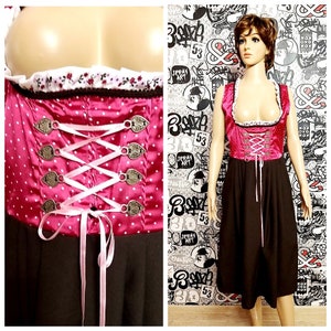 Brown pink polka dot Dirndl Dress Oktoberfest Clothing bavarian dress German Dress Festival Dress Folk Dress oktoberfest dress M