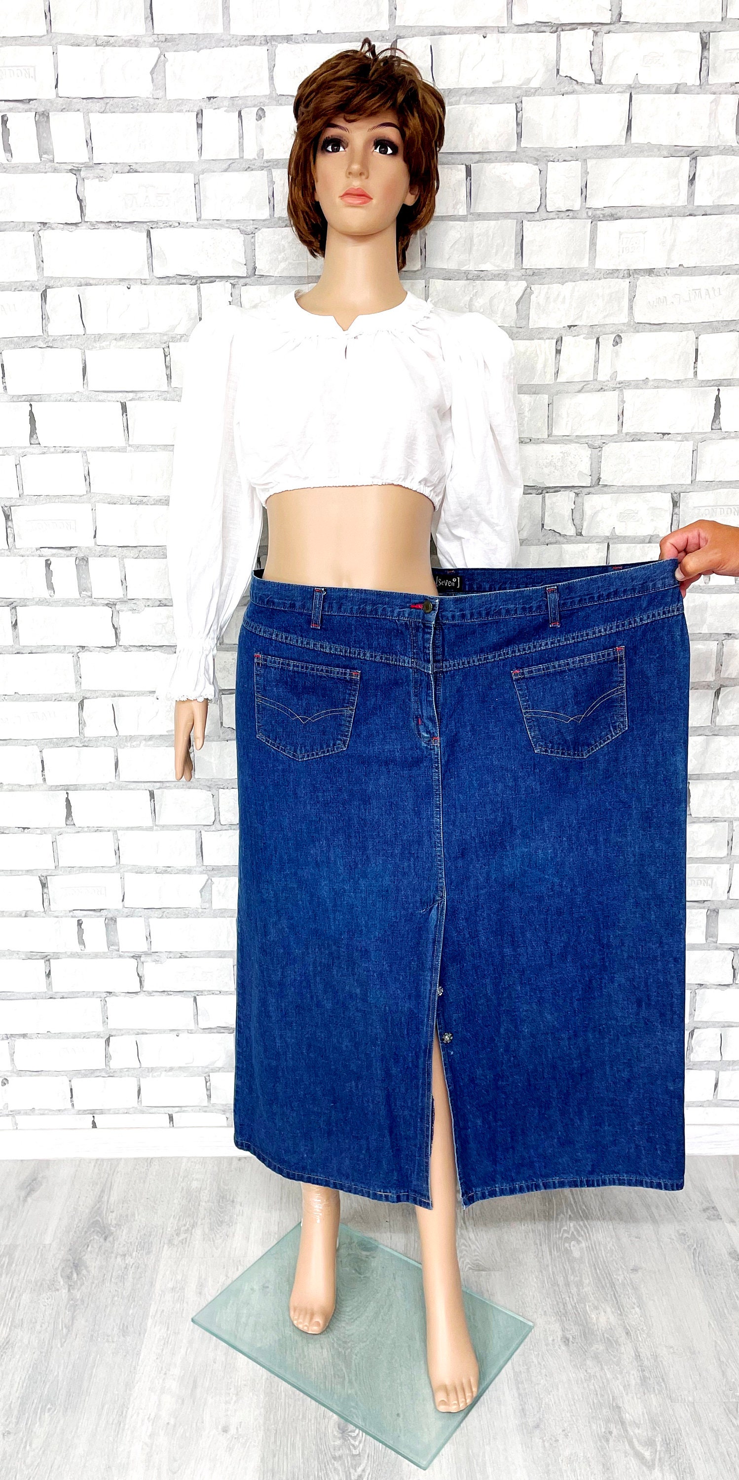 High waisted denim skirt 4xl hot sale