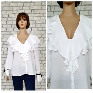 camicia da donna L nera bianca Camicia boho con volant Camicetta con volant camicetta lolita camicetta classica camicetta pirata camicia da poeta camicetta da poeta camicetta da sera