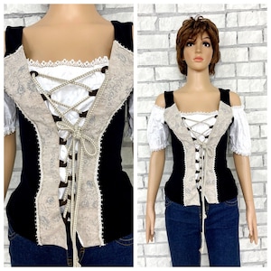 Black dirndl top Dirndl Blouse S Crop Blouse folk blouse festival top Octoberfest Blouse Victorian top  Victorian top Dirndl Crop Top