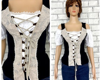 Black dirndl top Dirndl Blouse S Crop Blouse folk blouse festival top Octoberfest Blouse Victorian top  Victorian top Dirndl Crop Top