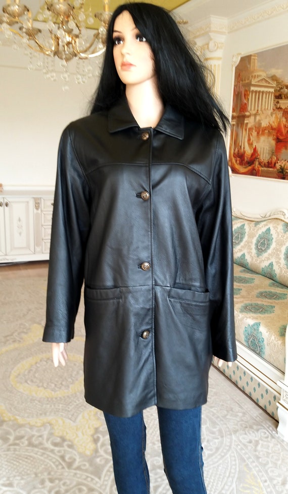 black leather coat womens Leather coat Leather tr… - image 5