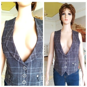 Patterned Top womens Plaid Vest Vintage womens Vest waistcoats Retro Vest Patterned Vest Checkered Vest M