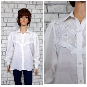 Jaren 70 zeldzame blouse M Victoriaanse blouse retro blouse Victoriaans shirt witte kanten blouse dames blouse Edwardiaanse blouse Edwardiaanse blouse