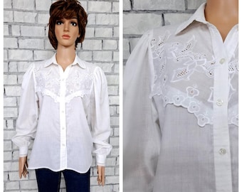 70s Rare Blouse M Victorian Blouse retro blouse Victorian shirt white lace Blouse womens blouse Edwardian Blouse Edwardian shirt