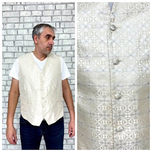 Wedding Vest suit Vest Men Vest groomsman gift men waistcoat patterned vest Groom Vest Sleeveless Jacket beige Edwardian vest Classic vest L