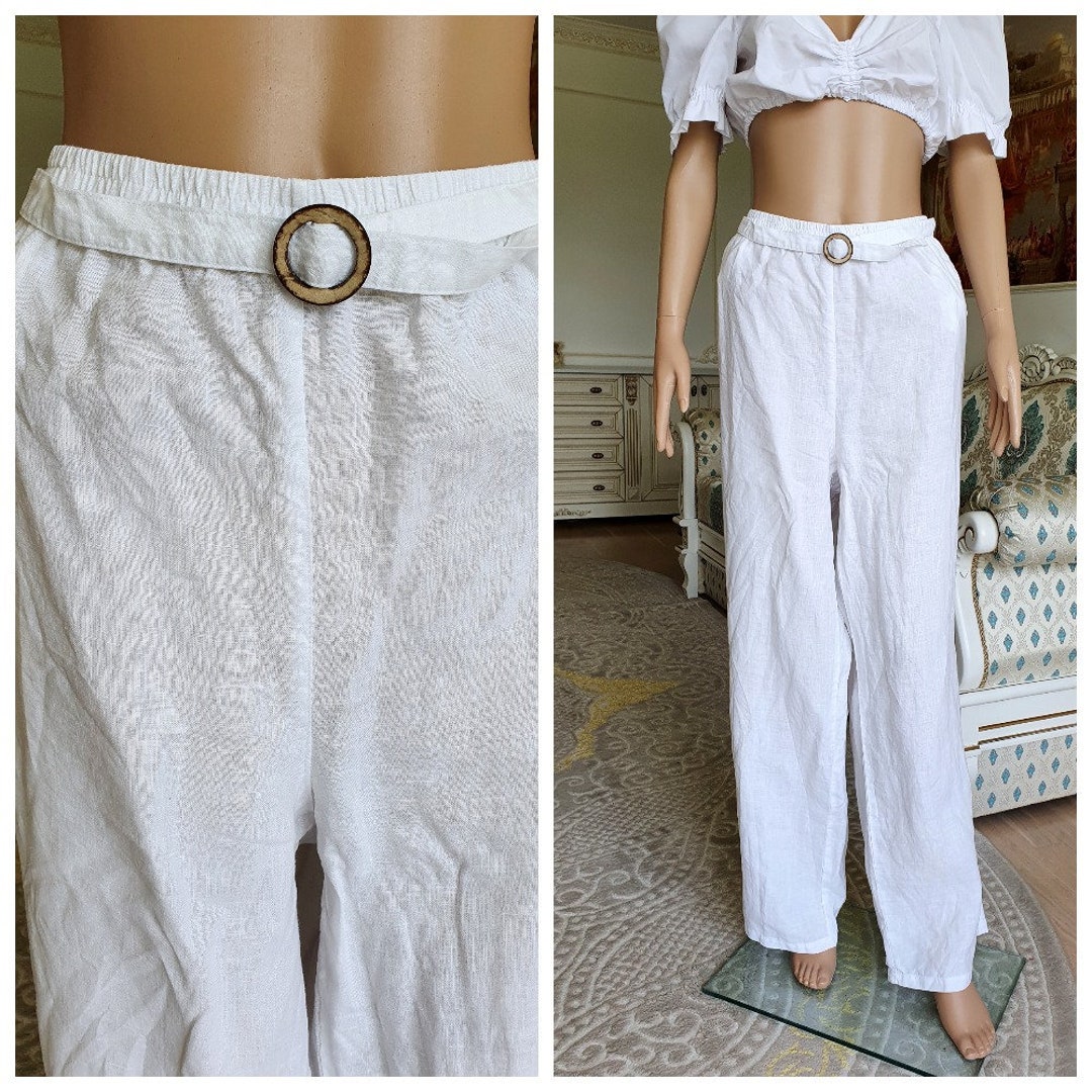White Pants 3XL White Linen Pants White Linen Clothing Womens Linen