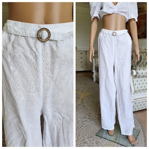 White pants 3XL White linen pants White linen Clothing  womens linen trousers womens Pants White trousers