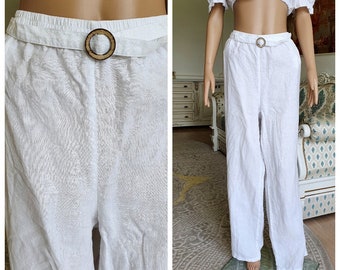 White pants 3XL White linen pants White linen Clothing  womens linen trousers womens Pants White trousers