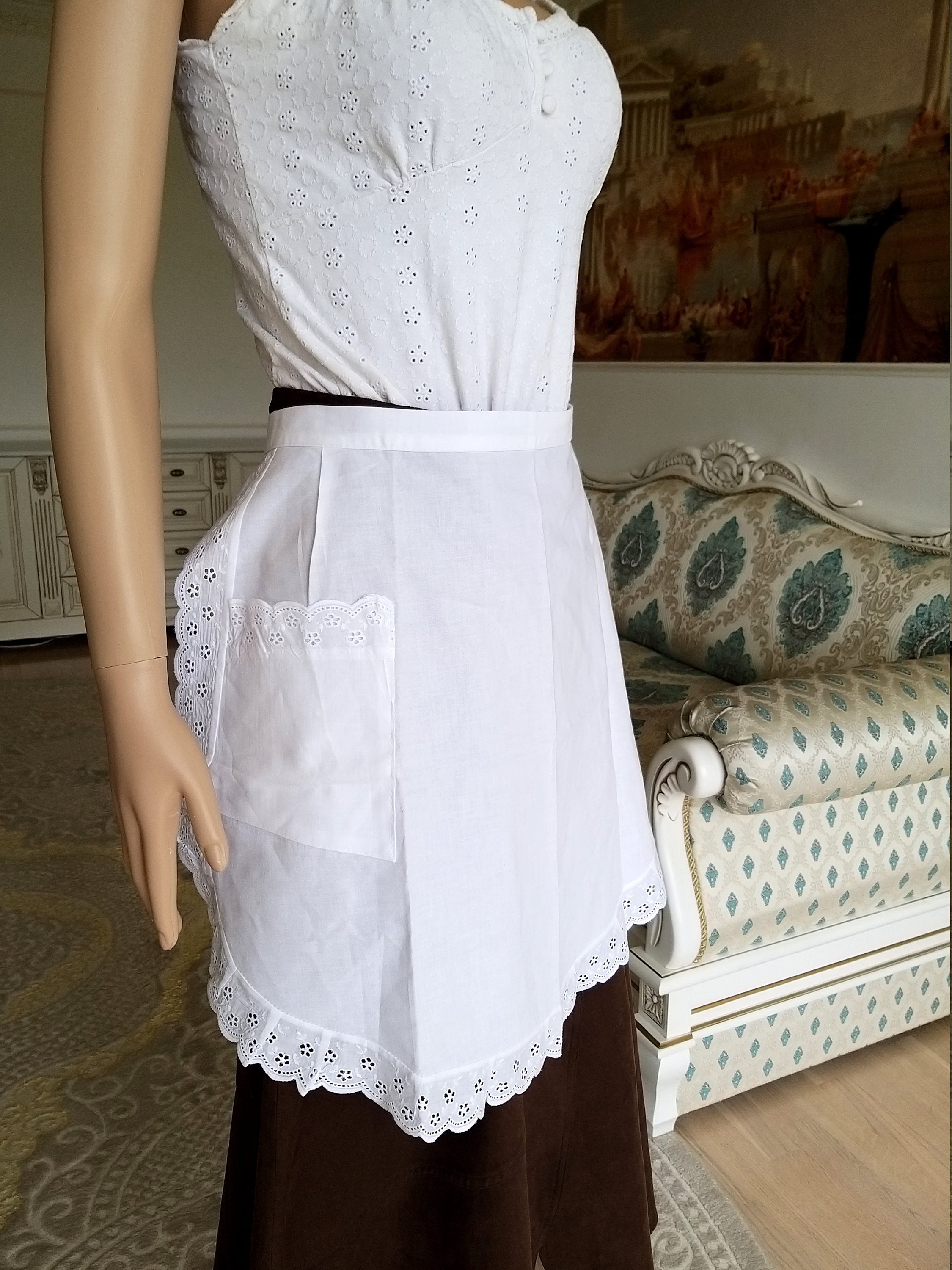 White apron Half Apron french farmhouse White Pinafore lace Etsy