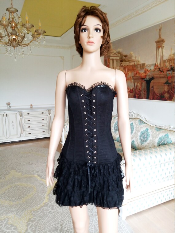 steampunk dress XS women black Ruffle Dress witch… - image 2