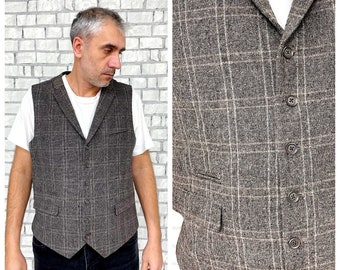 men waistcoat mens Plaid Vest Mens Vest brown Vest  Vintage wedding Vest  Groom Vest Tartan Vest Herringbone Tweed Vest XL