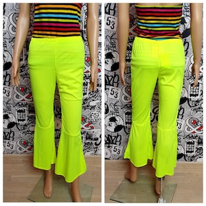 womens pants neon pants bell bottoms flare pants yoga pants Boho pants festival pants party pants Leggings vintage disco pants 2XL S