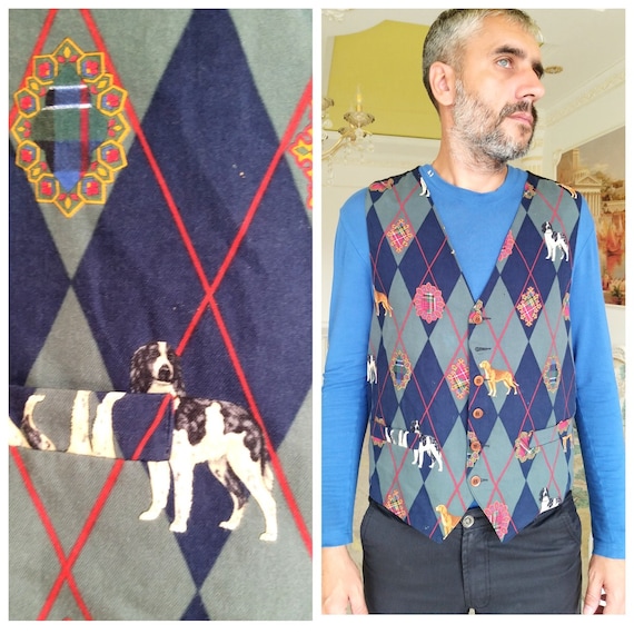 dog print vest mens boho vest mens vest mens anima